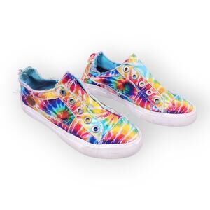 Blowfish Malibu Rainbow Tie Dye Canvas Slip On Shoes Sizes 7 - 8 Boho Kidcore